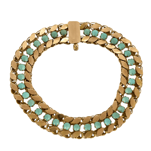 Bracelet Bracelet ancien en or rose 14k et turquoise 58 Facettes Br14kturquoise