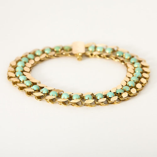 Bracelet Bracelet ancien en or rose 14k et turquoise 58 Facettes Br14kturquoise
