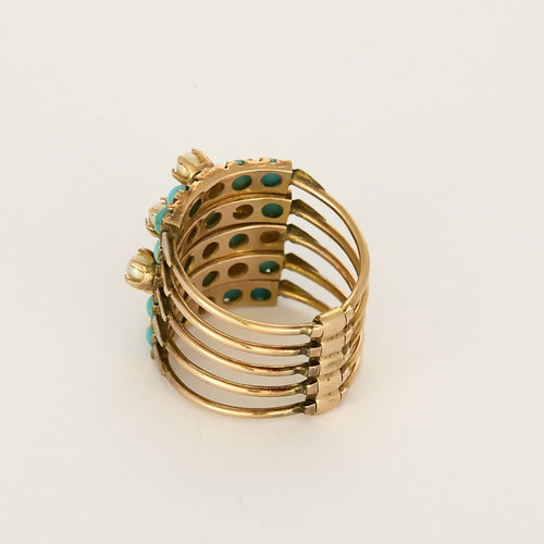 Bague 52 Bague ancienne amovible en or rose 14k, turquoises et perles 58 Facettes BG14kturquoise/perle