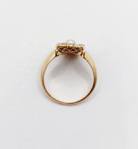 Bague 46.5 Bague marquise victorienne en or rose 18k, perles, diamants et émail 58 Facettes A08141