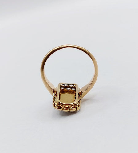 Bague 46.5 Bague marquise victorienne en or rose 18k, perles, diamants et émail 58 Facettes A08141