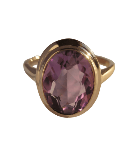 Bague 54 Bague cocktail en or rose 18 carats avec améthyste naturelle ovale 58 Facettes Bague