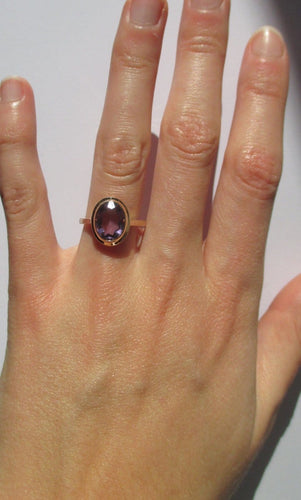Bague 54 Bague cocktail en or rose 18 carats avec améthyste naturelle ovale 58 Facettes Bague