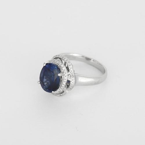 Bague 54.5 Bague en or blanc 18k, saphir synthétique et diamants 58 Facettes BGshsyntdtsG
