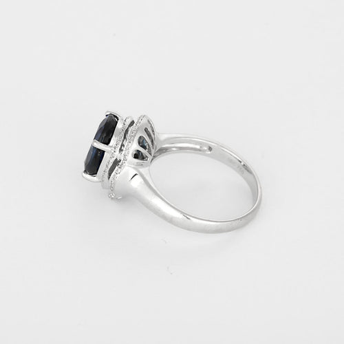 Bague 54.5 Bague en or blanc 18k, saphir synthétique et diamants 58 Facettes BGshsyntdtsG