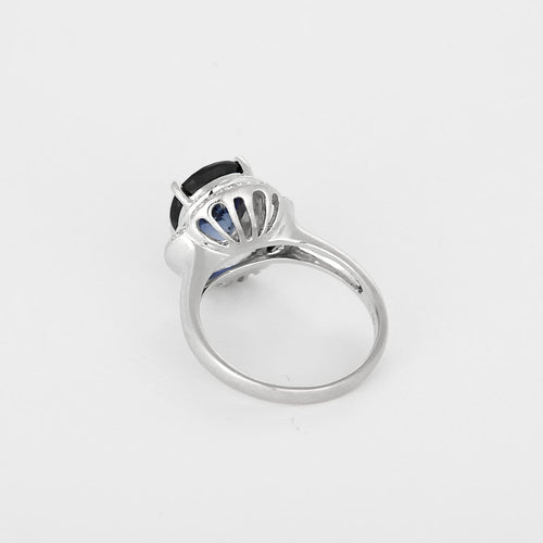 Bague 54.5 Bague en or blanc 18k, saphir synthétique et diamants 58 Facettes BGshsyntdtsG