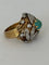 Bague 49 Bague dôme en or jaune 18k et platine, turquoise et diamants 58 Facettes LOT 7914