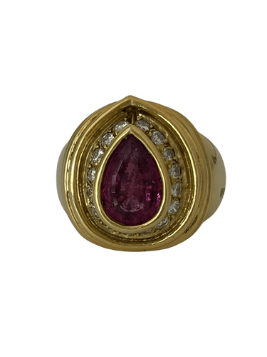 Bague 51 Bague en or jaune 18k, tourmaline rose taille poire et diamants 58 Facettes LOT 7912