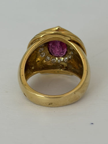 Bague 51 Bague en or jaune 18k, tourmaline rose taille poire et diamants 58 Facettes LOT 7912