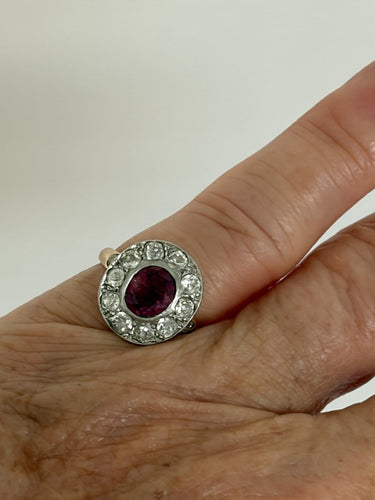 Bague 49 Bague en or rose 18k et platine, tourmaline et diamants 58 Facettes LOT 7894