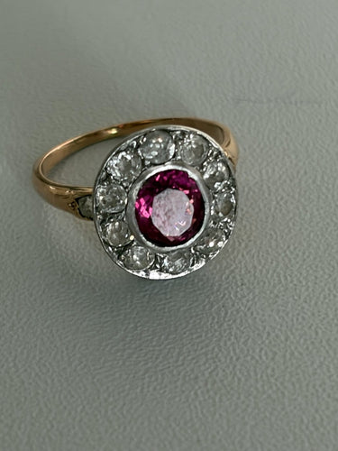 Bague 49 Bague en or rose 18k et platine, tourmaline et diamants 58 Facettes LOT 7894