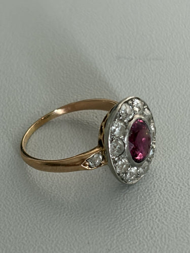 Bague 49 Bague en or rose 18k et platine, tourmaline et diamants 58 Facettes LOT 7894