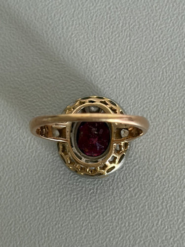 Bague 49 Bague en or rose 18k et platine, tourmaline et diamants 58 Facettes LOT 7894