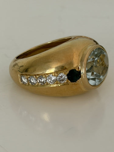 Bague 49 Bague jonc en or jaune 18k, aigue-marine, saphirs et diamants 58 Facettes LOT 7891