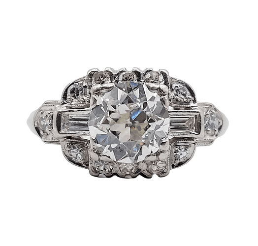 Bague 53 Bague tank Art déco en platine, diamant taille ancienne de 1,20 ct (vers 1930) 58 Facettes A08051