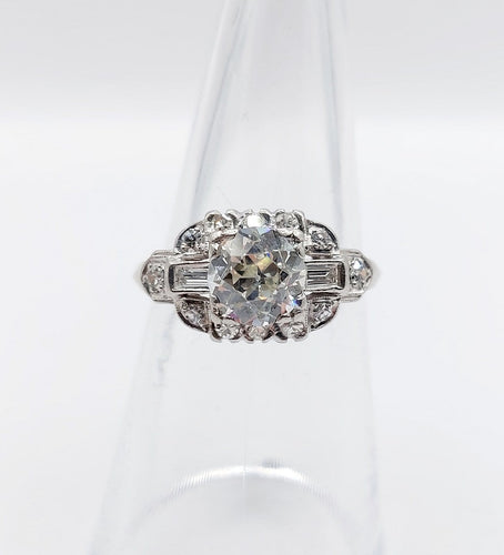Bague 53 Bague tank Art déco en platine, diamant taille ancienne de 1,20 ct (vers 1930) 58 Facettes A08051