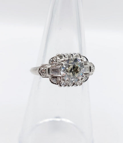 Bague 53 Bague tank Art déco en platine, diamant taille ancienne de 1,20 ct (vers 1930) 58 Facettes A08051
