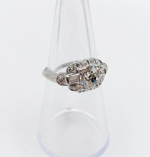 Bague 53 Bague tank Art déco en platine, diamant taille ancienne de 1,20 ct (vers 1930) 58 Facettes A08051