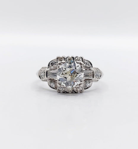 Bague 53 Bague tank Art déco en platine, diamant taille ancienne de 1,20 ct (vers 1930) 58 Facettes A08051
