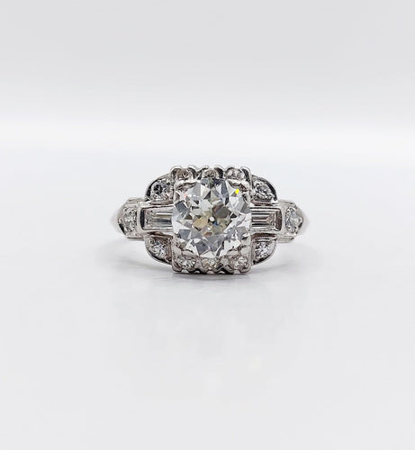 Bague 53 Bague tank Art déco en platine, diamant taille ancienne de 1,20 ct (vers 1930) 58 Facettes A08051