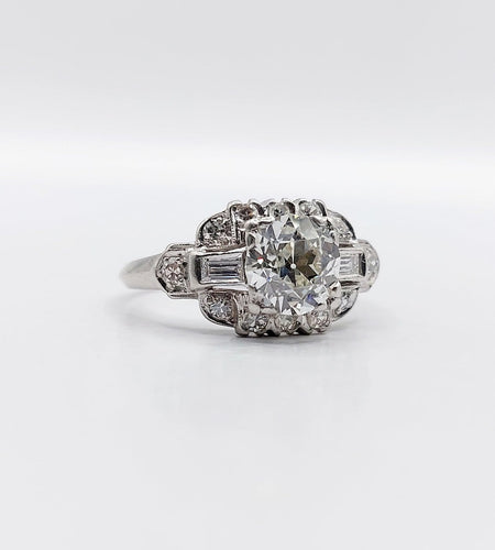 Bague 53 Bague tank Art déco en platine, diamant taille ancienne de 1,20 ct (vers 1930) 58 Facettes A08051
