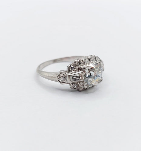 Bague 53 Bague tank Art déco en platine, diamant taille ancienne de 1,20 ct (vers 1930) 58 Facettes A08051