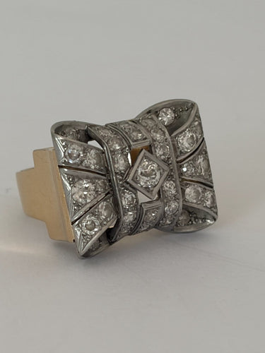 Bague 55 Bague Tank en or jaune 18k et platine, diamants taille ancienne 58 Facettes LOT 7872