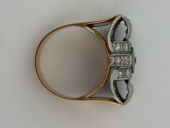 Bague 55 Bague Tank en or jaune 18k et platine, diamants taille ancienne 58 Facettes LOT 7872
