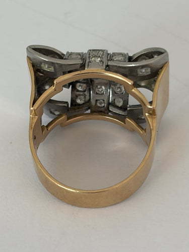 Bague 55 Bague Tank en or jaune 18k et platine, diamants taille ancienne 58 Facettes LOT 7872