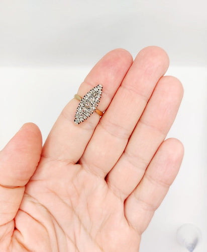 Bague 53.5 Bague marquise victorienne en or 18k et argent, diamants taille rose, vers 1900 58 Facettes A08052