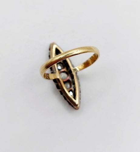 Bague 53.5 Bague marquise victorienne en or 18k et argent, diamants taille rose, vers 1900 58 Facettes A08052