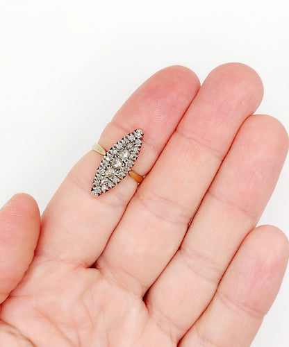 Bague 53.5 Bague marquise victorienne en or 18k et argent, diamants taille rose, vers 1900 58 Facettes A08052