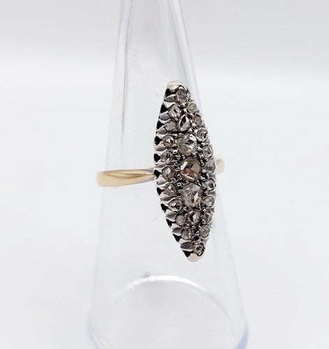 Bague 53.5 Bague marquise victorienne en or 18k et argent, diamants taille rose, vers 1900 58 Facettes A08052