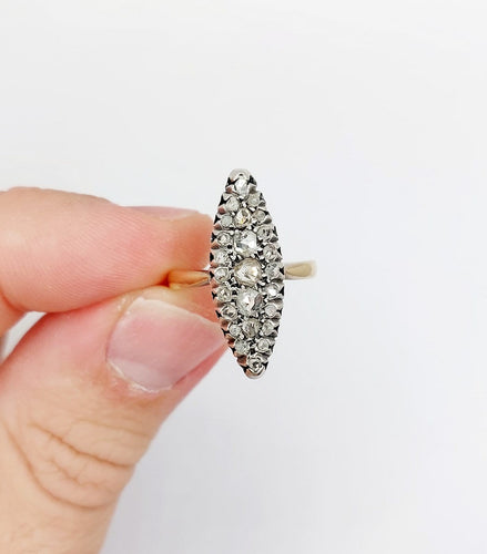 Bague 53.5 Bague marquise victorienne en or 18k et argent, diamants taille rose, vers 1900 58 Facettes A08052