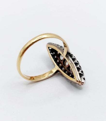 Bague 53.5 Bague marquise victorienne en or 18k et argent, diamants taille rose, vers 1900 58 Facettes A08052
