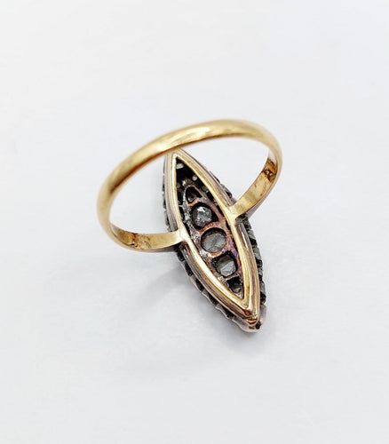 Bague 53.5 Bague marquise victorienne en or 18k et argent, diamants taille rose, vers 1900 58 Facettes A08052