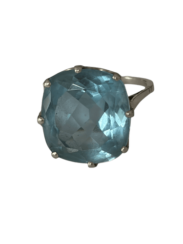 Bague 54 Bague Art déco en platine avec aigue-marine naturelle de 14 ct 58 Facettes LOT 7860