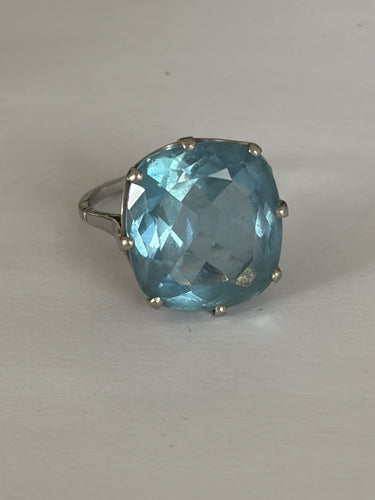 Bague 54 Bague Art déco en platine avec aigue-marine naturelle de 14 ct 58 Facettes LOT 7860