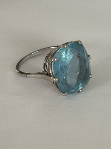 Bague 54 Bague Art déco en platine avec aigue-marine naturelle de 14 ct 58 Facettes LOT 7860