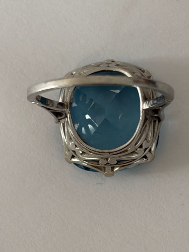 Bague 54 Bague Art déco en platine avec aigue-marine naturelle de 14 ct 58 Facettes LOT 7860
