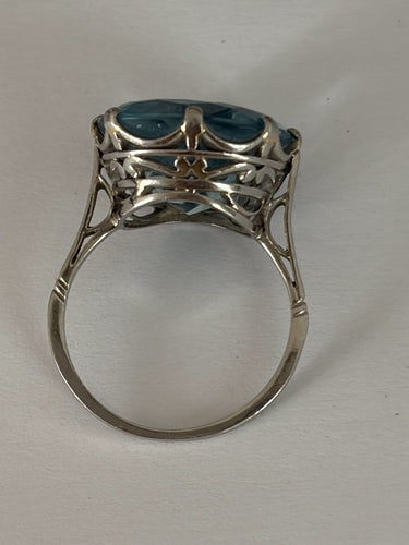 Bague 54 Bague Art déco en platine avec aigue-marine naturelle de 14 ct 58 Facettes LOT 7860