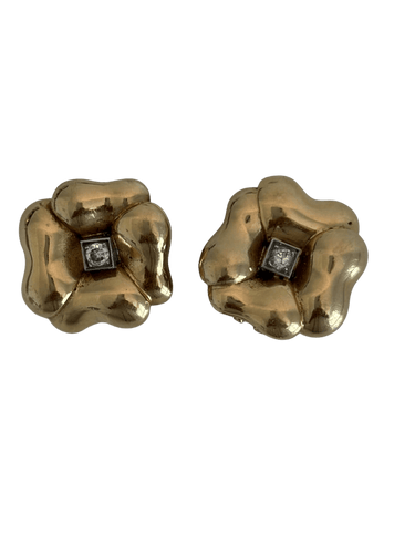 Boucles d'oreilles Boucles d’oreilles fleur en or jaune et gris 18k, diamant naturel taille ancienne 58 Facettes LOT 7858