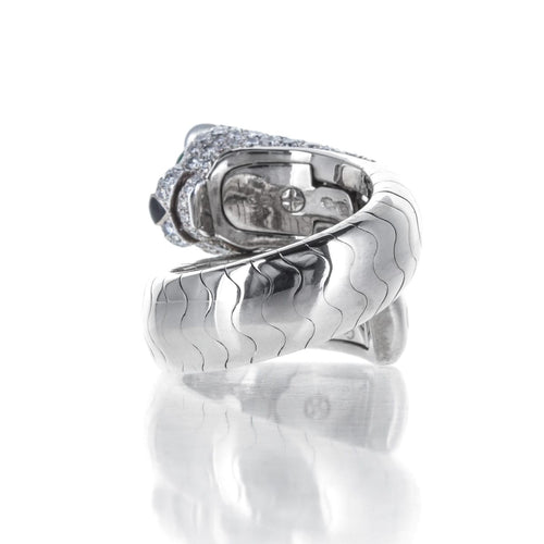 Bague 51.5 Cartier Panthère - Bague en or blanc 18 carats, diamants et émeraudes « Lakarda » 58 Facettes 2.18804