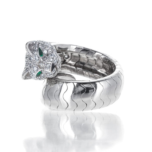 Bague 51.5 Cartier Panthère - Bague en or blanc 18 carats, diamants et émeraudes « Lakarda » 58 Facettes 2.18804