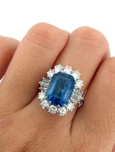 Bague 57 Rosetta - Bague vintage en or blanc 18 kt, saphir de Ceylan et diamants 58 Facettes 945/26 oc