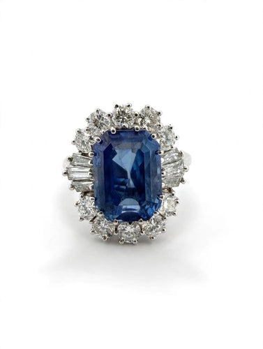 Bague 57 Rosetta - Bague vintage en or blanc 18 kt, saphir de Ceylan et diamants 58 Facettes 945/26 oc