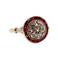 Bague 52 Bague cible Art déco en or 18k, diamant taille rose et rubis synthétiques calibrés 58 Facettes A07847