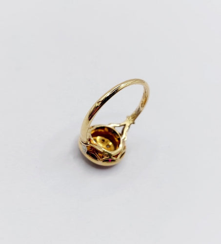 Bague 52 Bague cible Art déco en or 18k, diamant taille rose et rubis synthétiques calibrés 58 Facettes A07847