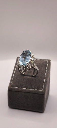 Bague 52 Bague en or blanc 18 carats, aigue-marine ovale et diamants 58 Facettes Valuor Modèle-018
