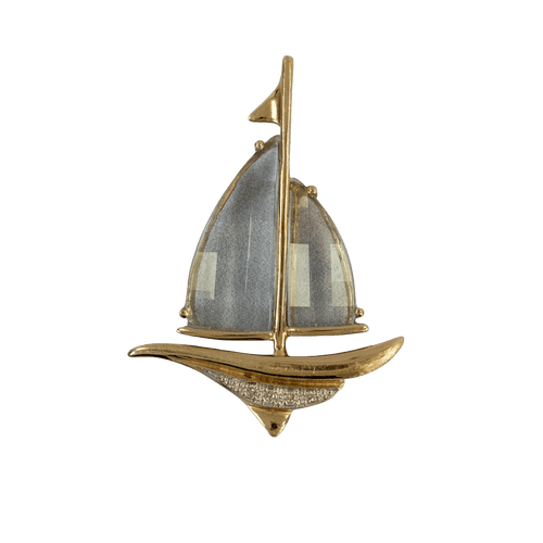 Pendentif voilier vintage en aigue-marine et or jaune 14k 58 Facettes